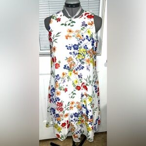 Calvin Klein White Dress with Colorful Floral Accents